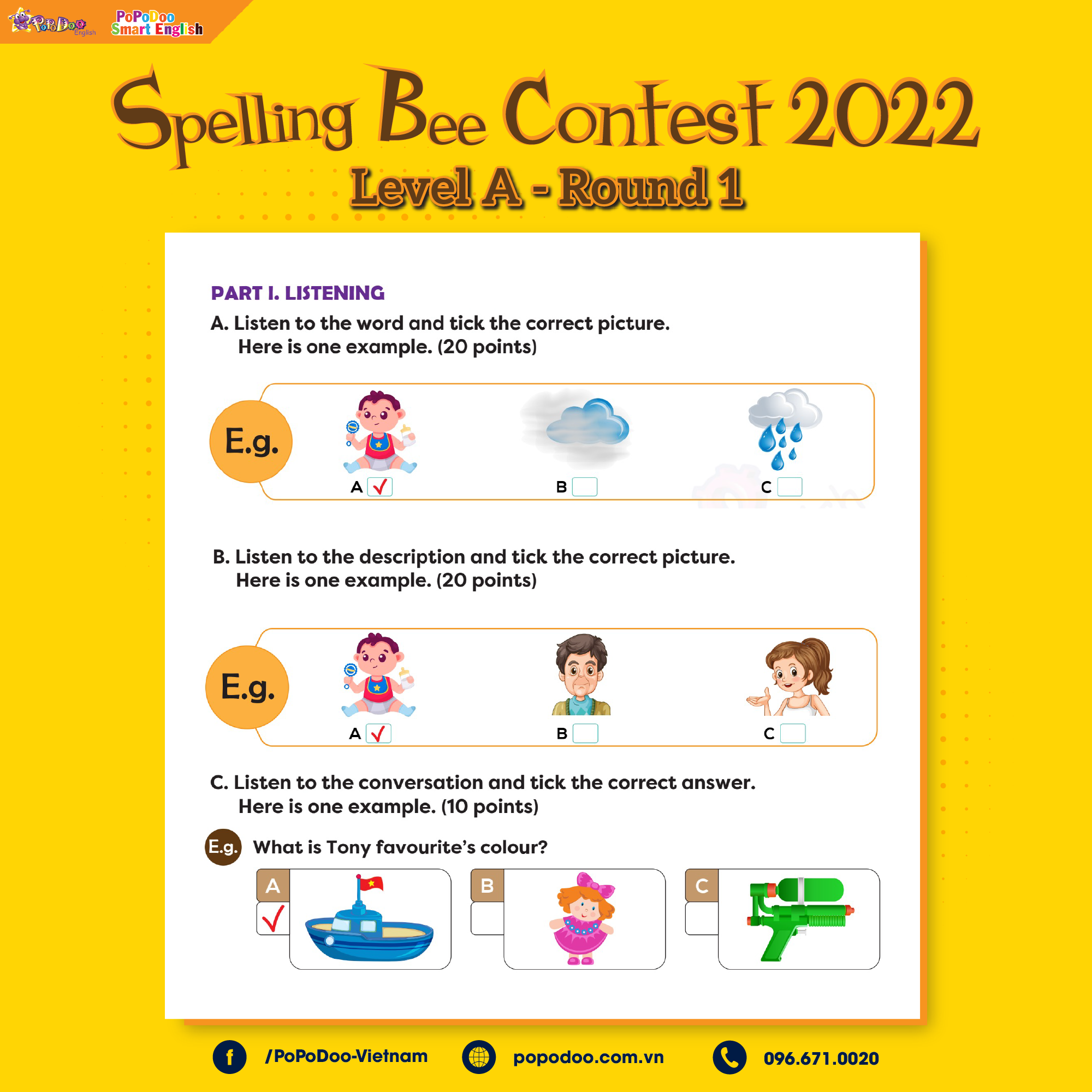 DẠNG ĐỀ THI POPODOO SPELLING BEE CONTEST 2022